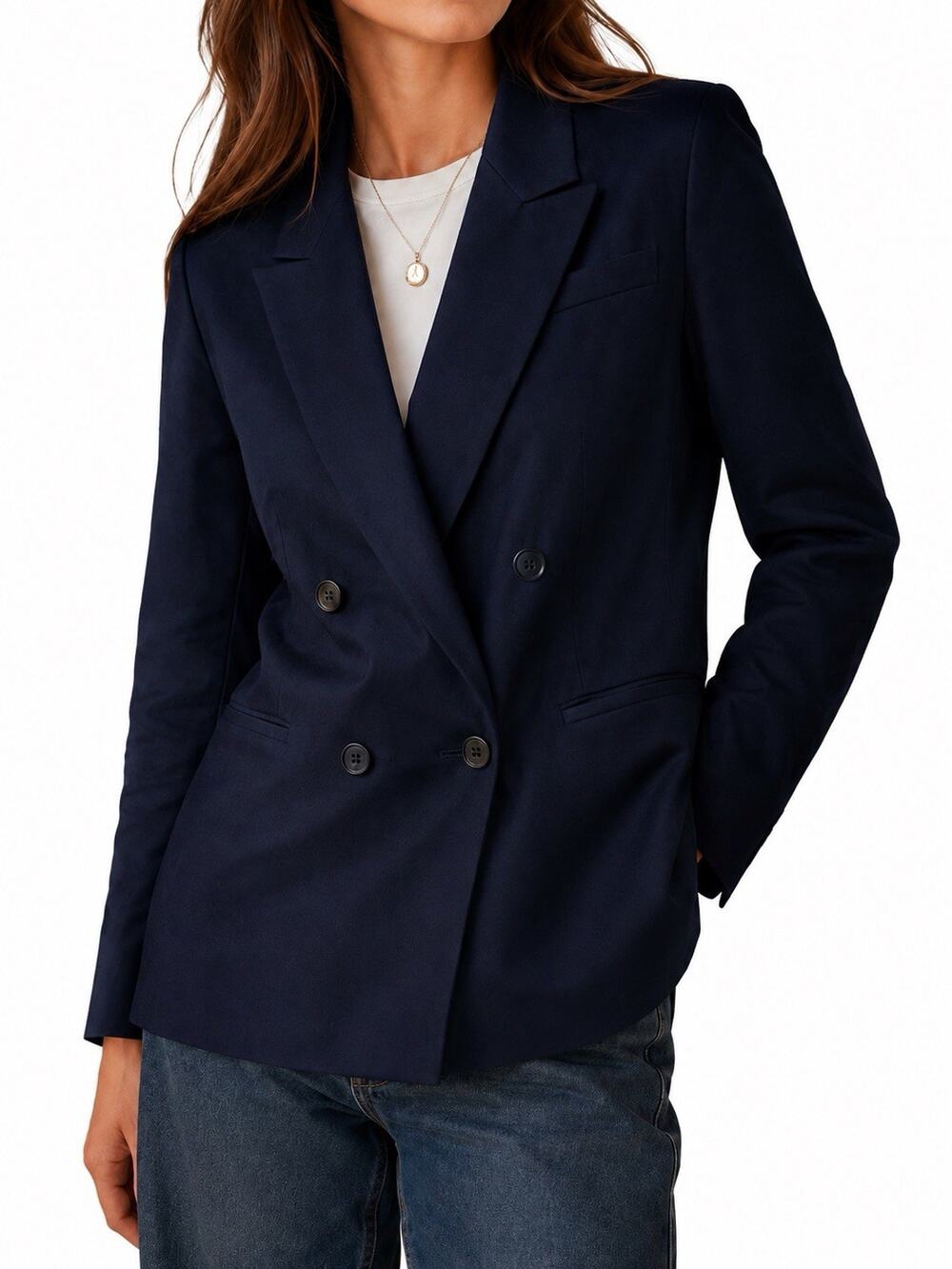 J.Crew Women's 10 Navy Double Breasted Blazer Peak Lapel Stretch